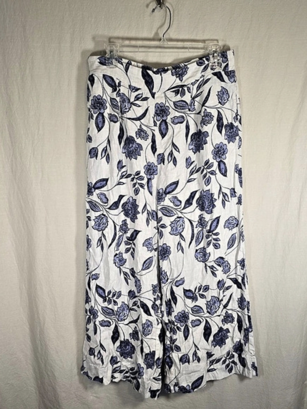 Ella Moss Linen Blend Blue Floral Wide Leg Pants Large